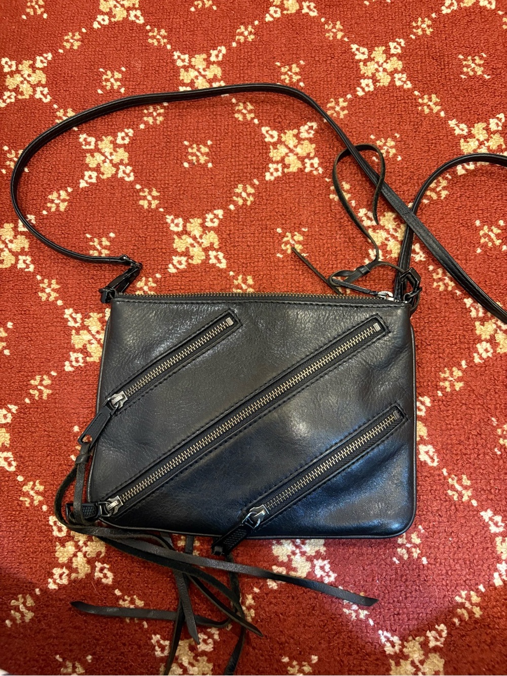 Rebecca Minkoff Black Leather Crossbody with Diagonal Zippers